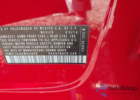 2014 Volkswagen Jetta 1.8T Se из США, поврежденный, VIN 3VWD17AJ4EM425950